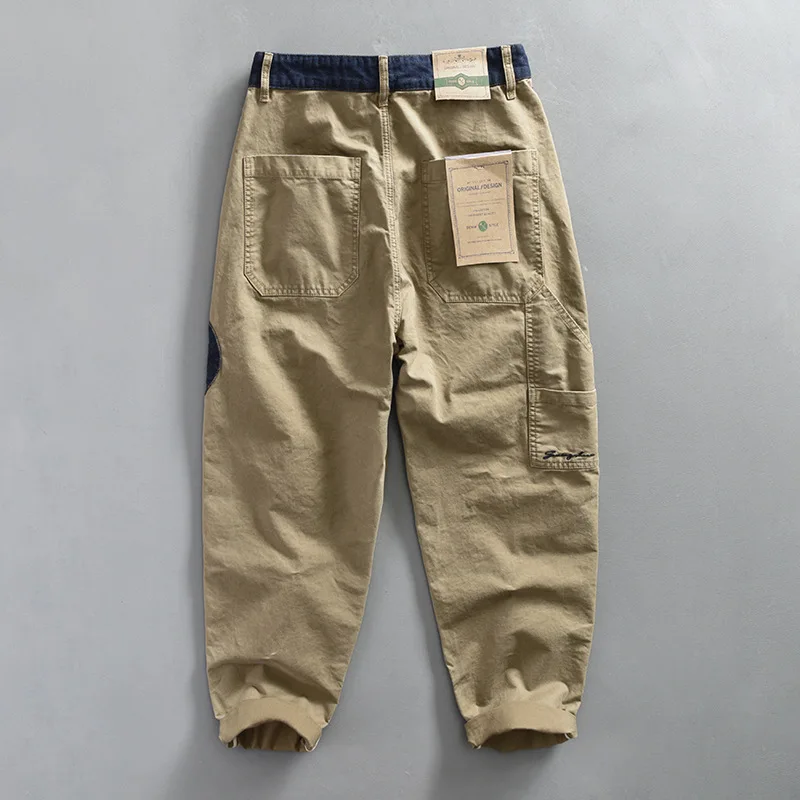 Pantalon Cargo Décontracté 2024 Coton pour Homme, Vêtement Vintage à Grandes Poches, FjStreetwear, ATZ647, Nouvelle Collection Printemps 100%