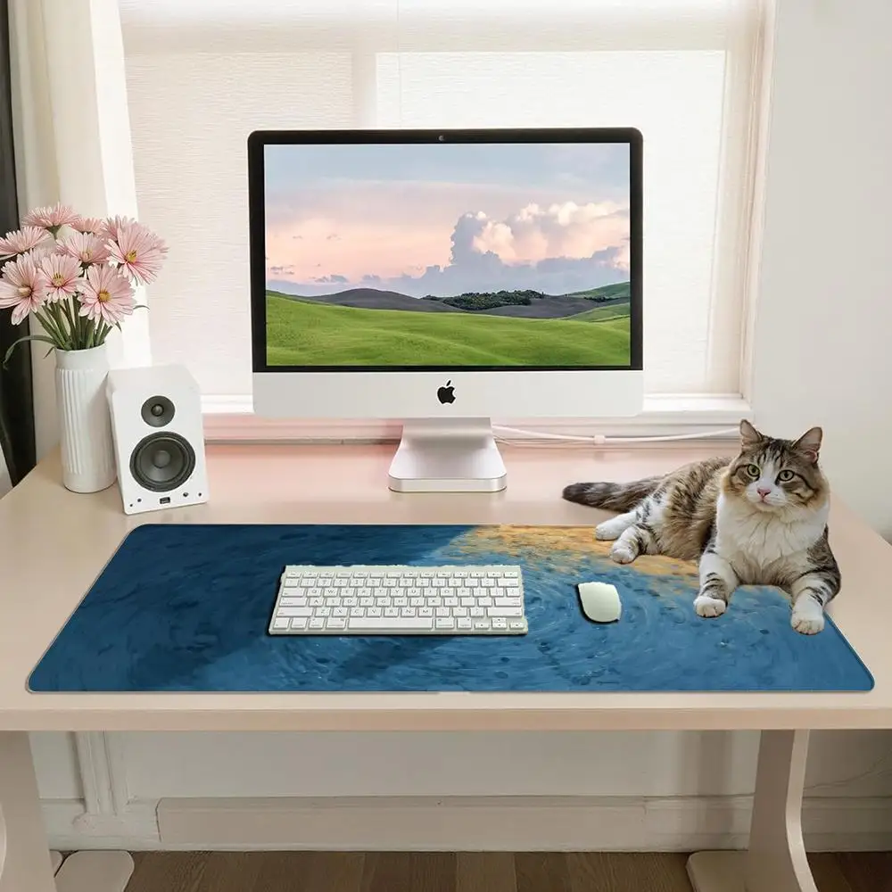 Starry Swirl Black Cat Mouse Pad XXL Abstract Oil Painting Desk Mat Non-slip Stitched Edge Gaming Mouse Mat For PC Office Card