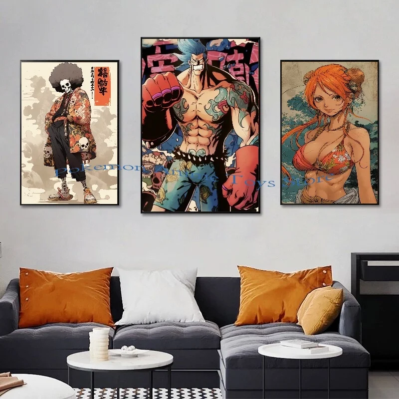 อะนิเมะOne PieceตัวอักษรNami Luffy Zoro Boa·Hancock HDโปสเตอร์ภาพวาดผ้าใบBar Room WallความงามArtตกแต่งภาพวาด