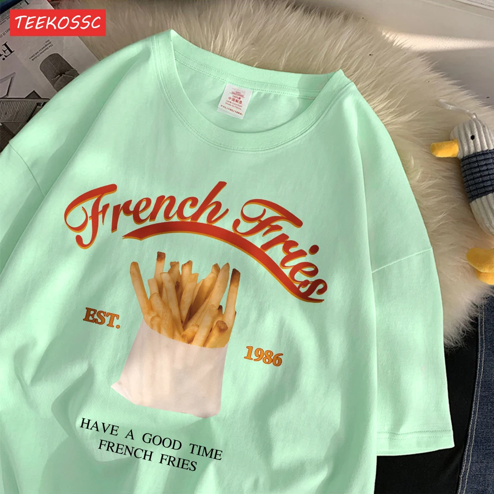 Fashion Cotton Woman T-Shirts Have A Good Time French Fries Printed Streetwear Breathable O-Neck Loose Street Female Clothes