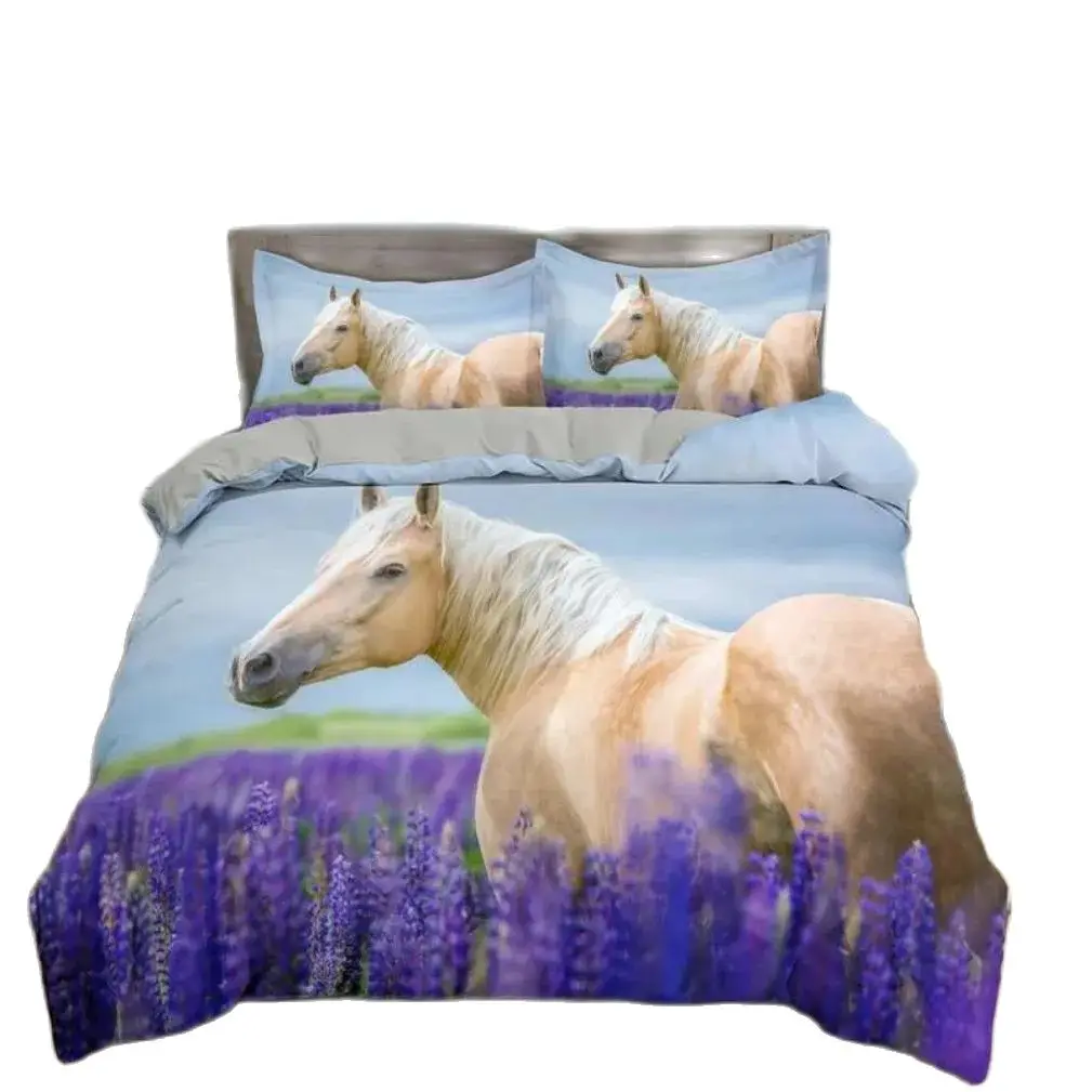 3D Printed Horses Bedding Set Domineering Galloping Horse Duvet Cover Set Pony Decorative Horse Freedom Runs Gallop Quilt Cover