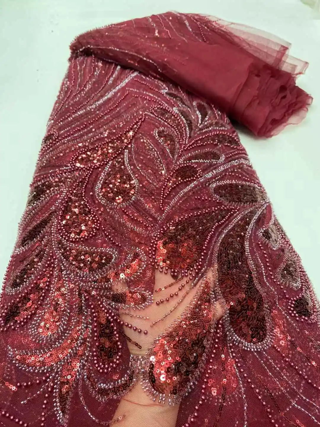 

African Lace Fabric 2025 Sequins Beaded Embroidery Groom Nigerian Bridal High Quality French Tulle Lace Fabric For Wedding