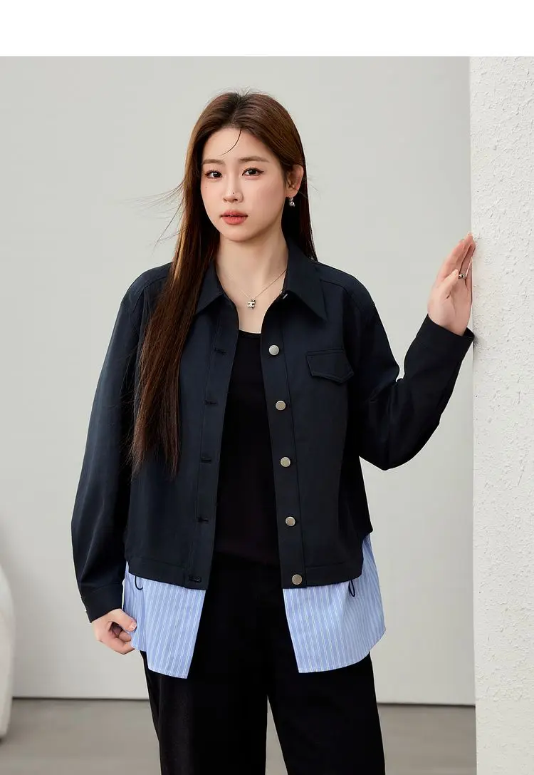 Temperatura e luce Stile professionale Design Sense Splicing Giacca Laiser Donna Autunno Inverno Nuovo