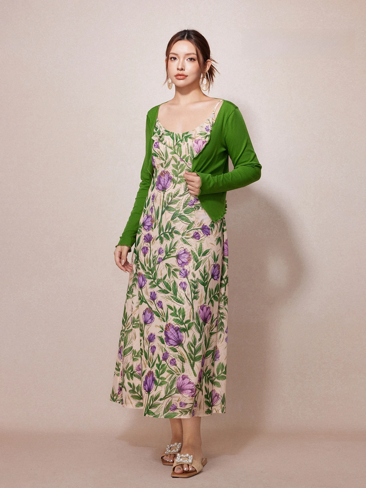 

Плюсленький летний длинный комплект макси с цветочным принтом, женский ансамбль из двух предметов с винтажным принтом, всесезонный