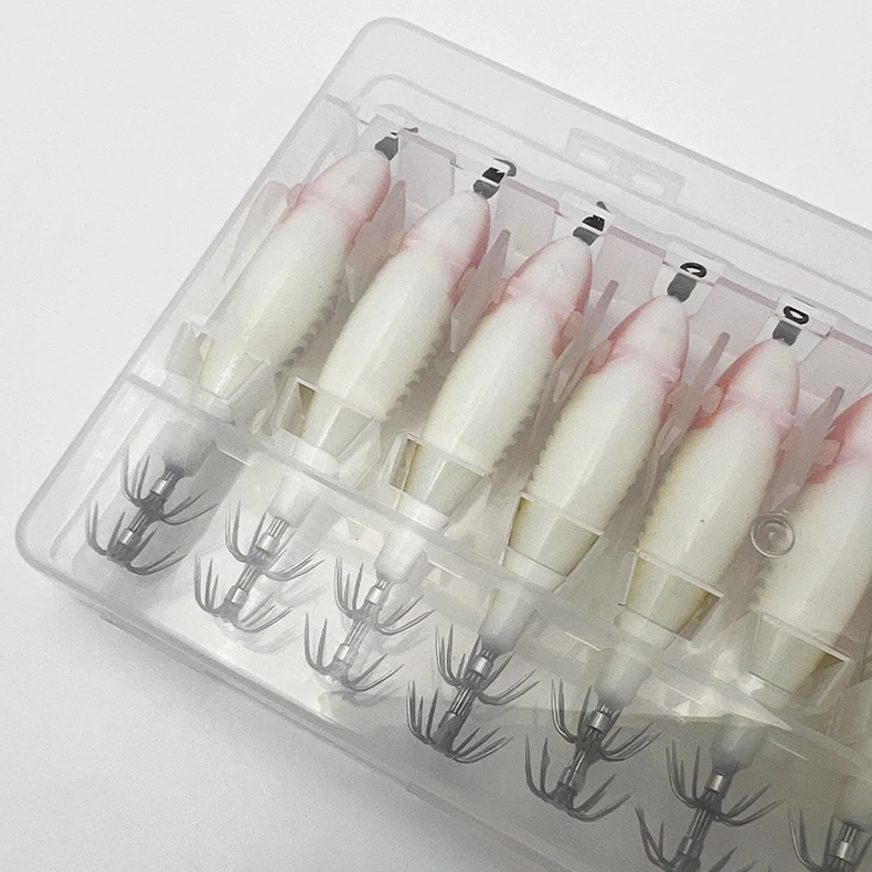 ShareShark 10 Stück/Box 8cm/5,7g Leuchtender Tintenfisch-Jig-Köder, Holz-Garnelen-Köder, Künstlicher Köder, Tintenfisch-Haken-Köder – Detail 12