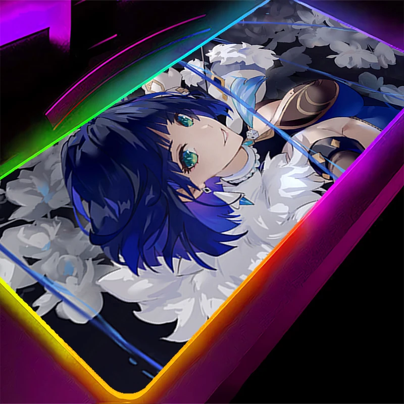 Tapis de souris LED RGB g-genshin Impact Yelan, tapis de jeu pour ordinateur portable, accessoires pour PC, tapis étendu en caoutchouc pour bureau, tapis de bureau antidérapant