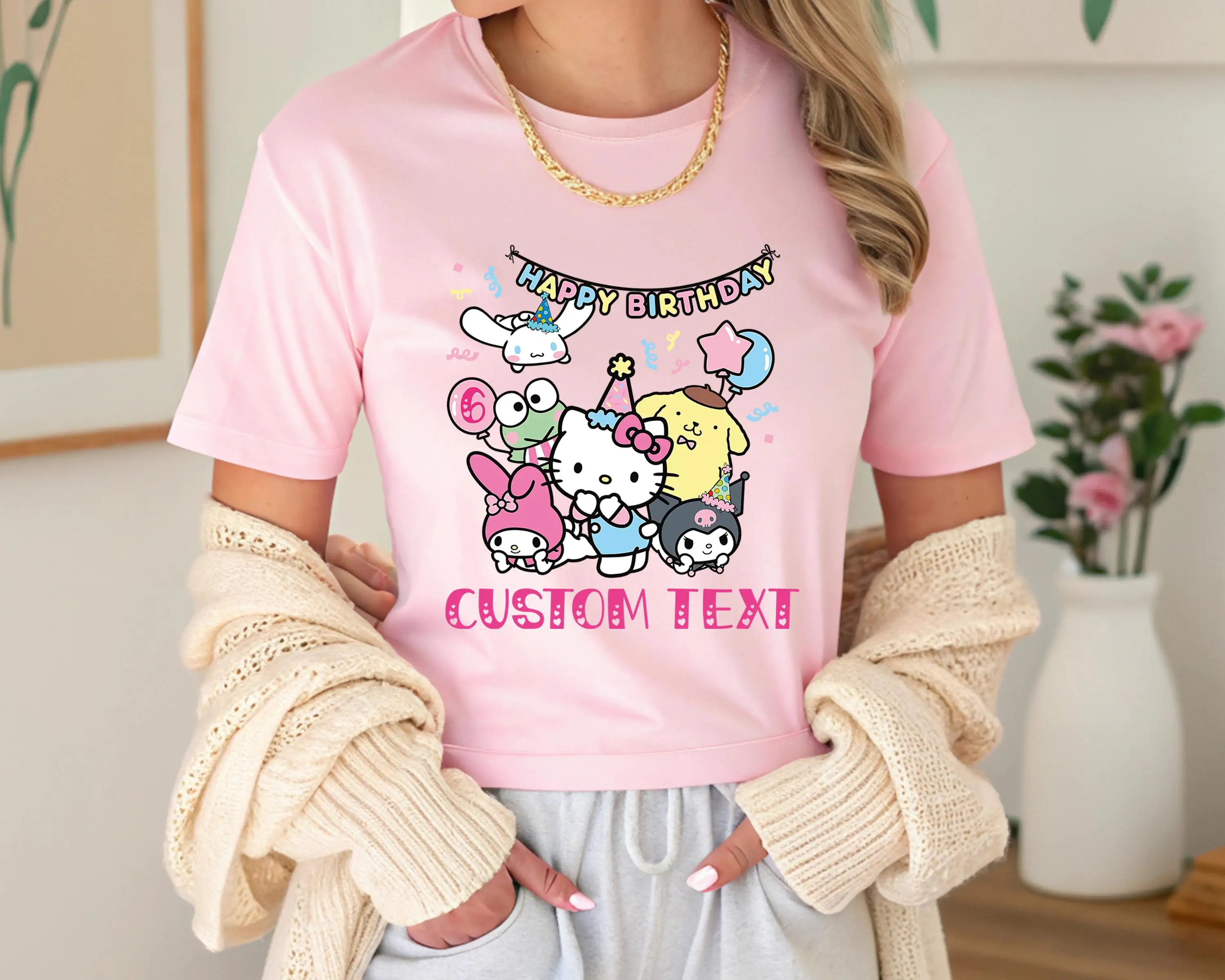 2026 Cute Birthday Shirt Hello Kitty and Friends Personalized Birthday Girl Kawaii Party Comfortable Retro Shirt Y2k
