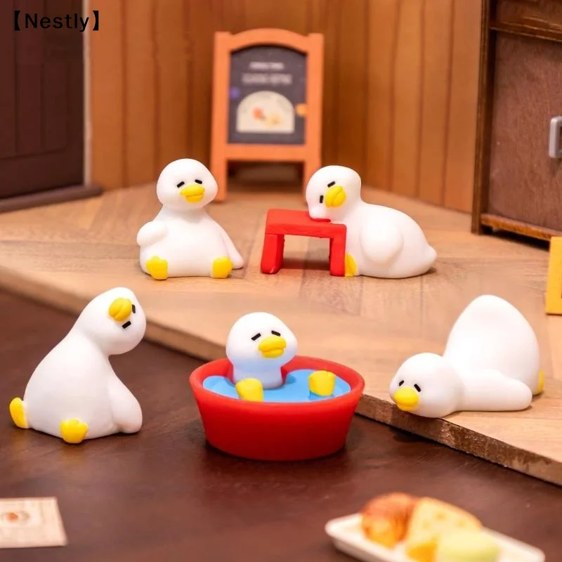 7PCS Miniature Duck Figurines Toys Animal Toys DIY Home Kawaii Room Decoration Cute Little Duck Ornament Figurines〔Nest〕