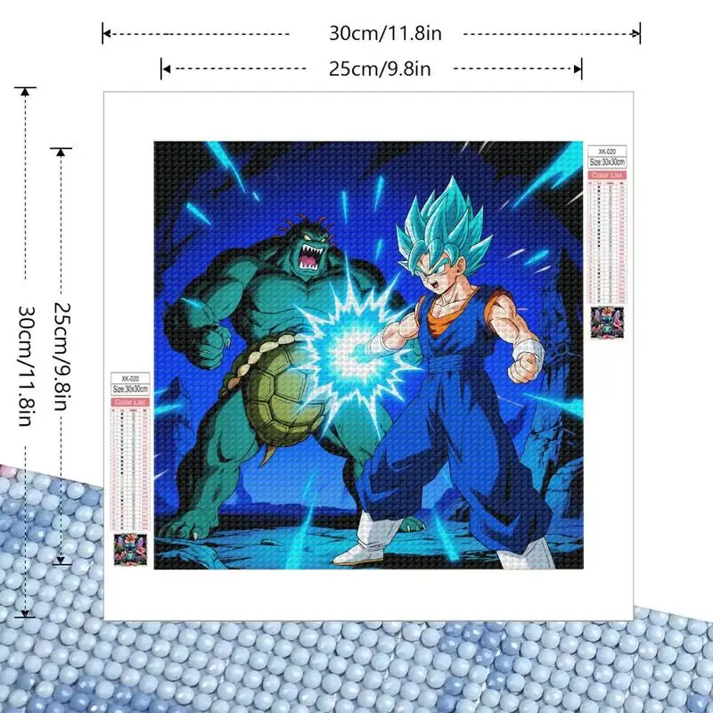 1 peça 5d diy kit de pintura diamante broca completa, dragon ball super vegito super saiyan azul vs. verde brute cena de batalha épica anime c