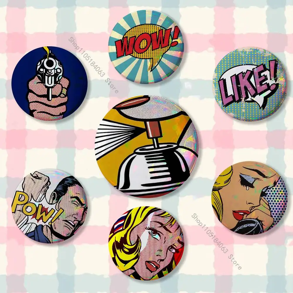 

Roy Lichtenstein Pop Art Badges Button Round Creative Pin Brooch Badge Bag Decor Fans Collect Friends Gifts