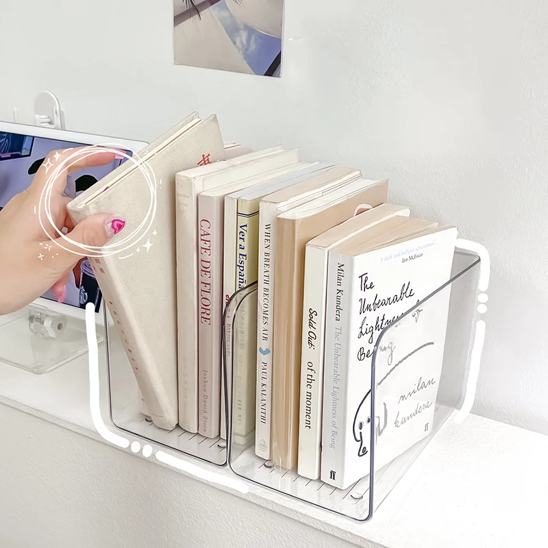 Soporte de acrílico portátil para libros, estantería de combinación libre transparente, carpeta de libros en forma de U, estante de almacenamiento de escritorio para el hogar y la Oficina