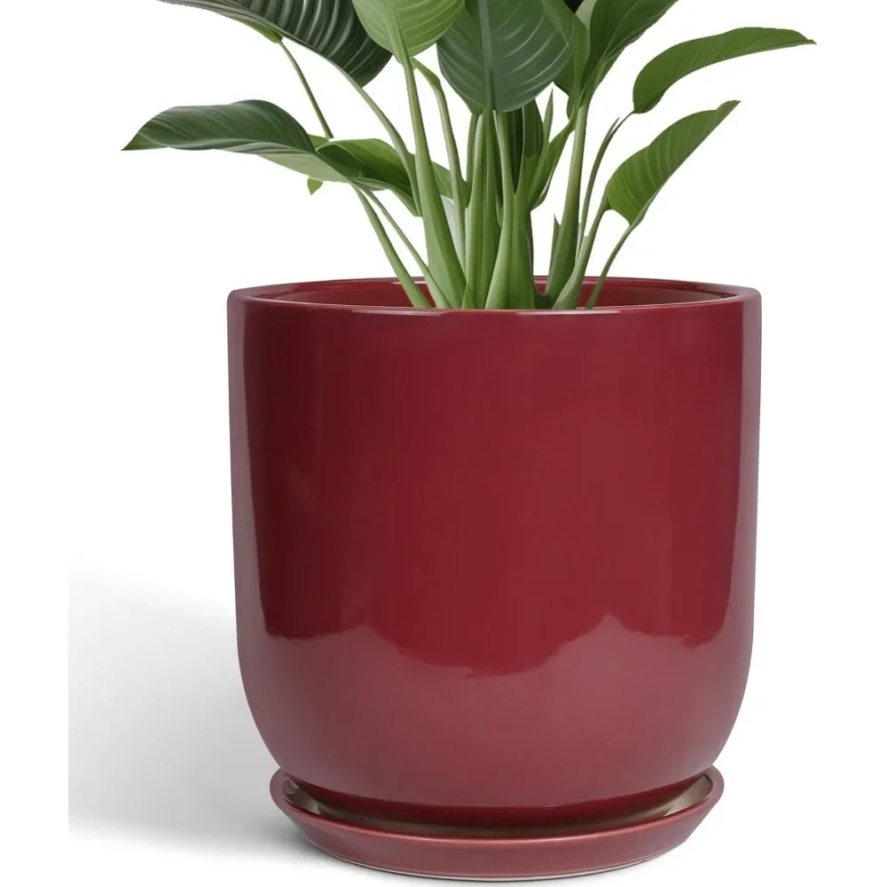 Ceramic Pots for Plants - 12 Inch Plant Pot Indoor with Drainage Hole and Saucer Large Planter Outdoor Flower Pot for Home Patio