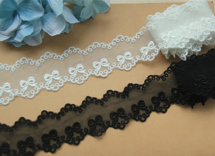 1 Yard Handmade DIY Clothing Accessories Japanese Version Cotton Embroidery Lace Bilateral Bow Lace Embroidery Lace Width 5cm