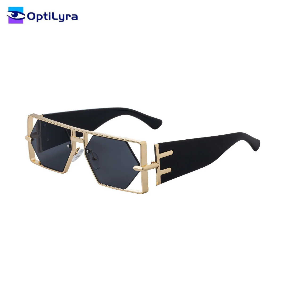

OptiLyra Brand Steampunk Rectangular Sunglasses Luxury Hollow Metal Frame Sunglasses Suitable For Men And Women