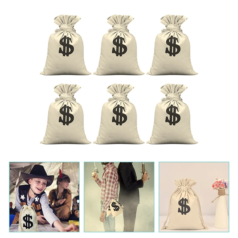 

6 Pcs Dollar Sign Money Bag Party Decorative Multifunctional Drawstring Pouches Gift Bags