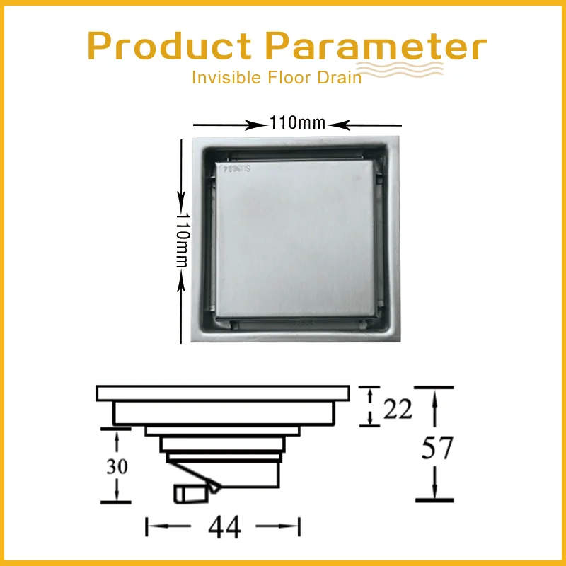304 Stainless Steel 11*11 CM Floor Drain Square Anti-Odor Garbage Filter Drainage Tile Plug-In Invisible Floor Drain
