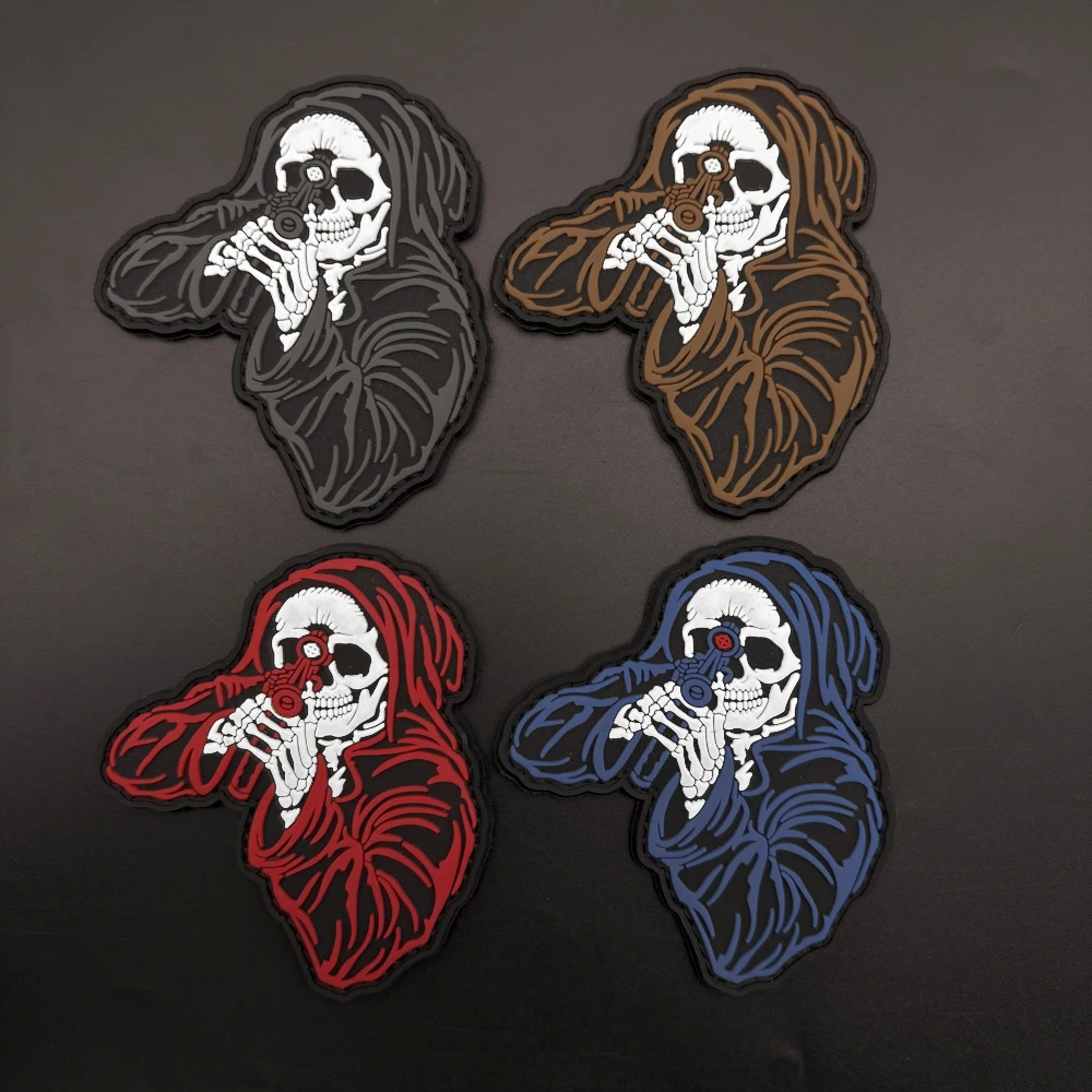 Hooded Skull with Gun, Alien-Shaped Emblem, Pvc Glow-In-The-Dark Morale Patch, Waterproof Pvc Armband, Wear-Resistant Rubber Patch, Non-Fading Pvc Badge, Soft Rubber 3D Morale Patch, Thickened Pvc Rubber Label, Alien-Shaped Pvc Armband