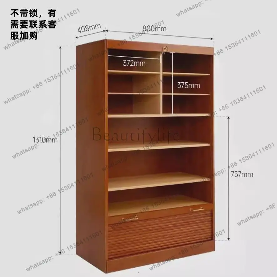 Solid wood rolling shutter door locker Nordic medieval storage floor bookcase