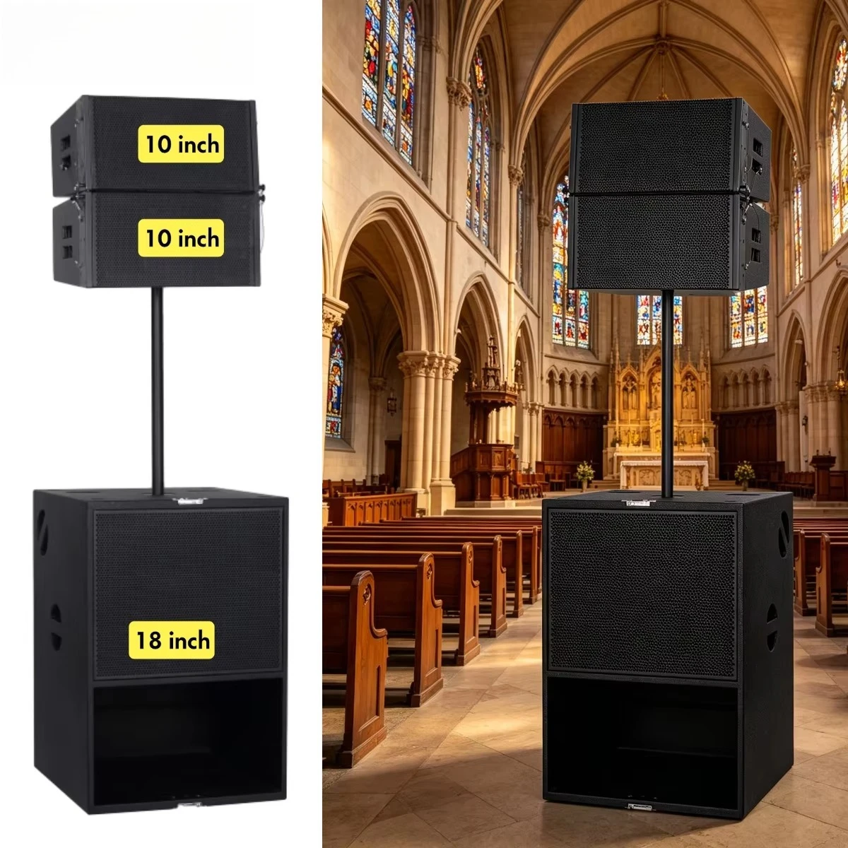 Professional 10 Inch Active Line Array Speaker DSP 3-Way System 2400W Built-in Amplifier Church Venue Tour Live Sound Speaker