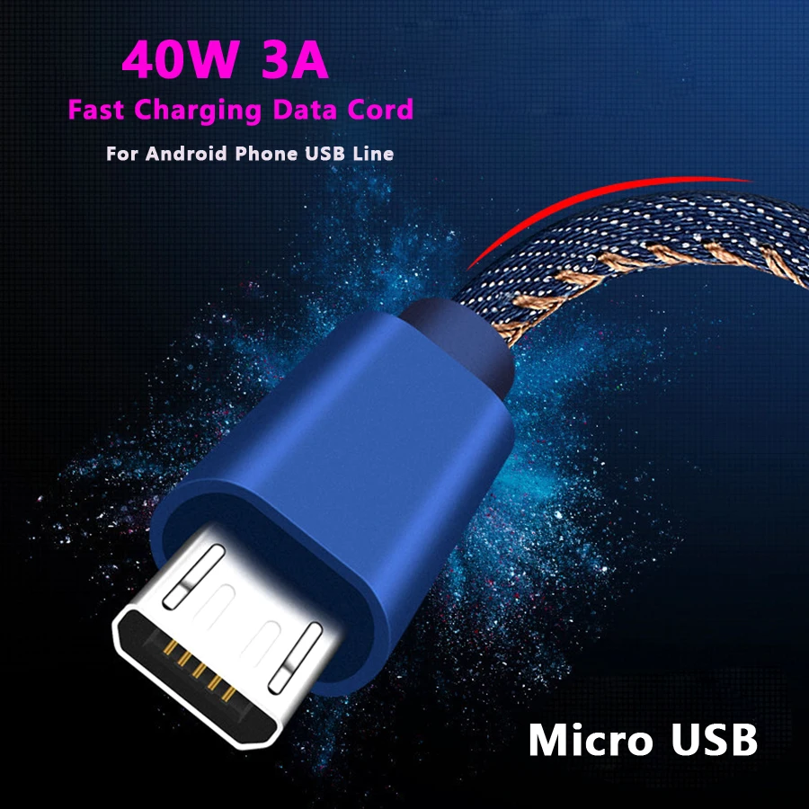 40W 3A Micro USB Fast Charge Data Cable for Samsung Galaxy S7 Xiaomi LG Tablet Android Phone USB Nokia/sony/MP3 Charging Cord