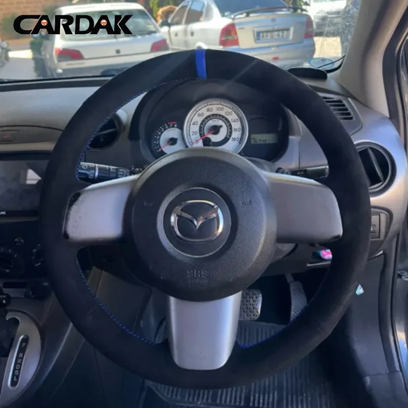 Custom Black Soft Suede Leather Car Steering Wheel Braid Cover 100% Fits For Mazda 2 2008 to 2014 Auto Interior Accessories