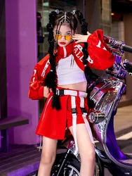 ZZL K-PoP Clothes Kids Street Dance Hip Hop Tide Costume Kids Cool Handsome Clothes Girls Jazz Dance Show Costume Model Catwalk