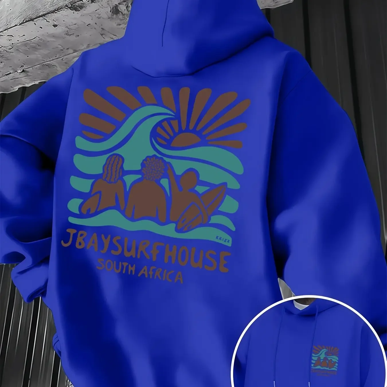 Dieses neue, stilvolle Herren-Sweatshirt mit Kapuze verfügt über ein lässiges Design mit Kordelzug und einem Surf-Print, perfekt für den täglichen Sportgebrauch. – Detail 5