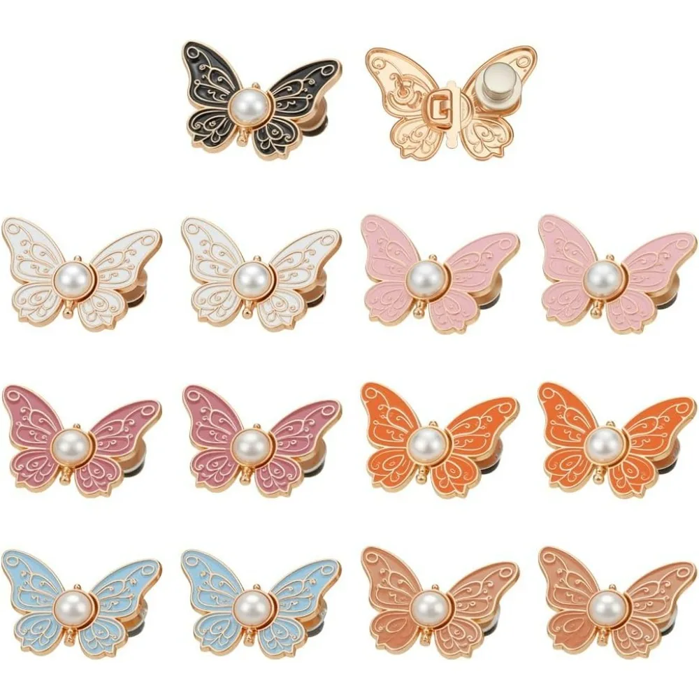 

14 Pairs Pant Waist Tightener 7 Colors Detachable Butterfly Jean Buttons Pant Waists Tightener for Loose Jeans Adjustable Waists