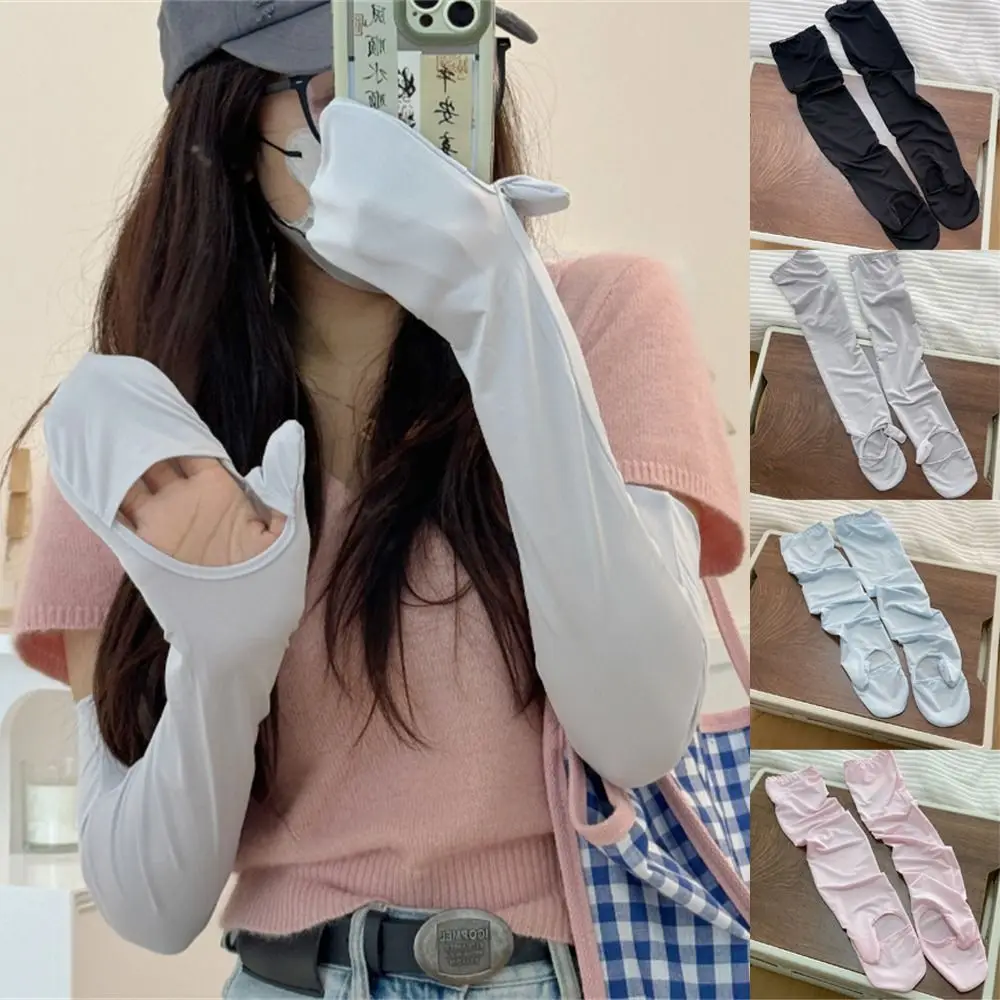 

Sunscreen Sun Protection Arm Sleeves Simple Enlarged Ice Silk Anti UV Arm Covers Thin Breathable Widened Long Mittens Outdoor