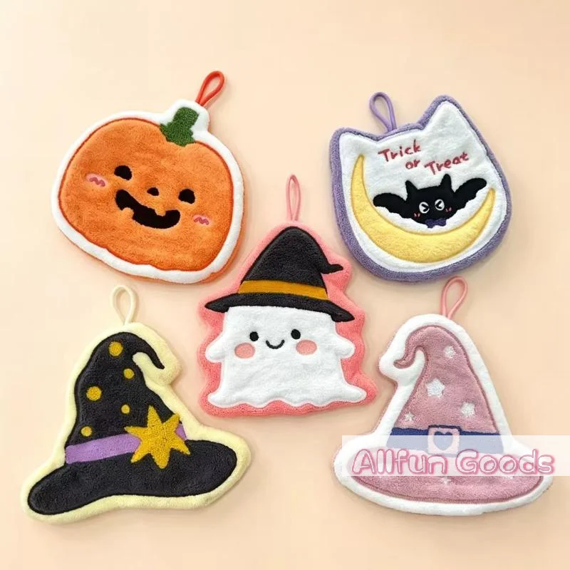 [TG835]Halloween Themed Quick Dry Hand Towel Cute Ghost Witch Hat Pumpkin Design Hanging Towel For Home Kitchen Washroom Decor