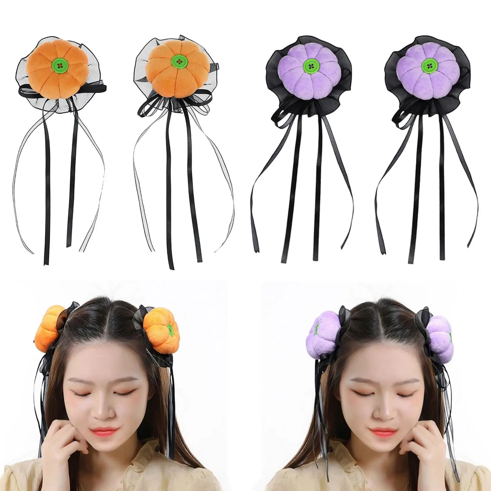 2Pcs Mini Halloween Hair Clips,Headwear Pumpkin Design Hair Clips,Hair Accessories for Halloween