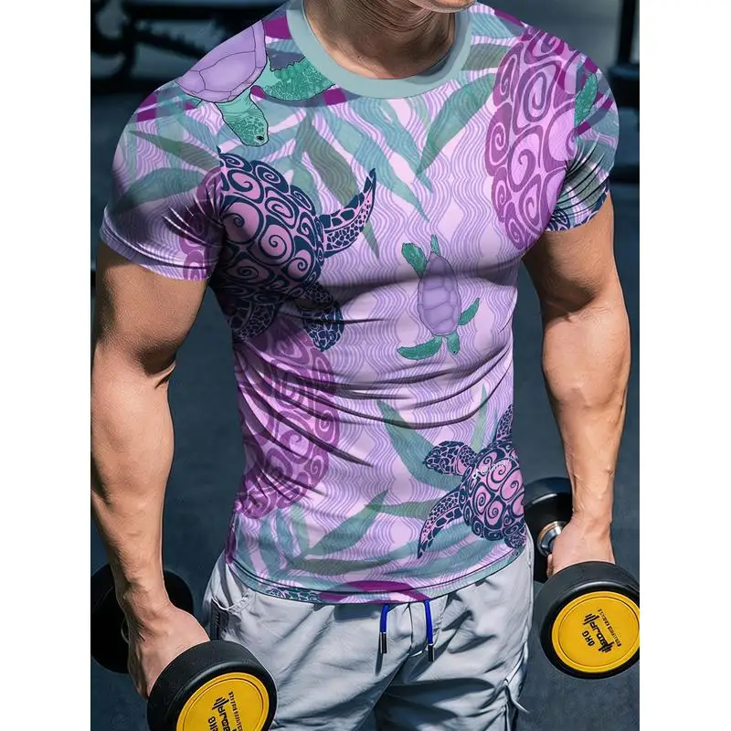 Men's Slim Fit Muscle Defining Fitness Top Geometric Print Moisture Wicking Quick Dry Short Sleeve Outdoor Training Weightliftin