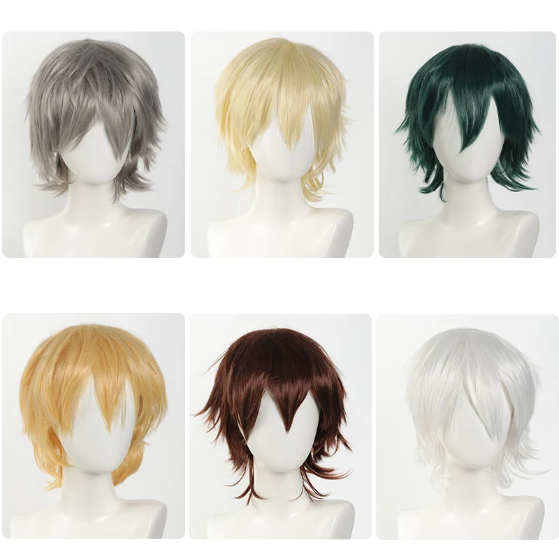 Neutral straight synthetic anime wig high-temperature fiber wig rose mesh hat suitable for cosplay music festival parties