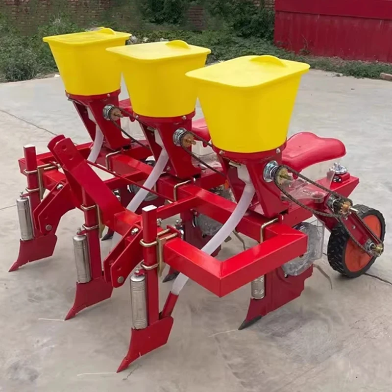 -/4- on-- planter with adjustle row spacing; integrated soil covering, seeding, and fertilizing; corn(ized)