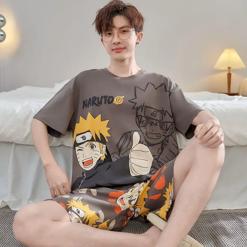 Ein Stück Anime Sommer männer Reine Baumwolle Shorts Hülse Shorts Cartoon Luffy Zoro Conan Naruto Große Größe Pyjama Set Großhandel