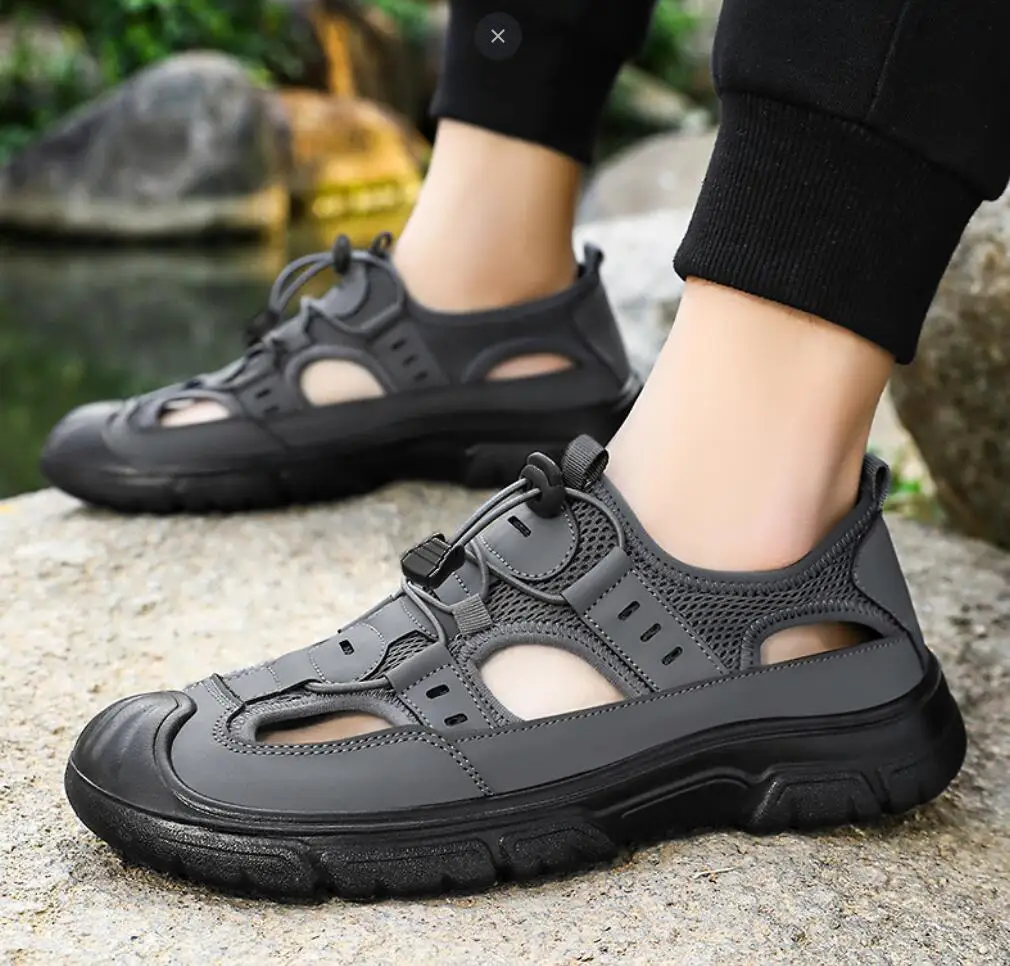 

Мужские сандалии, пляжная обувь без шнуровки с дышащей сеткой, удобные дышащие повседневные легкие мужские кроссовки из искусственной кожи