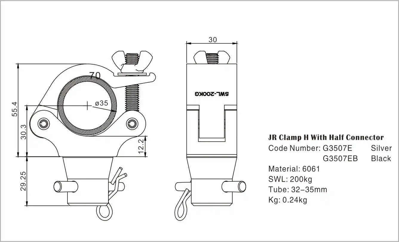 

Зажим для фермы JR H с полуразъемом, нагрузка 200 кг для трубки 32-35 мм, аксессуары для глобальной фермы, крюк для освещения сцены, серебристый