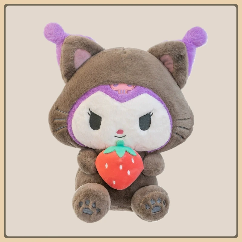 Sanrio Cute Cat Strawberry Kuromi Dolls Plush 40cm Turned Into Kuromi Toys Sleeping Pillow Plush Couple Birthday Gifts Wholesale