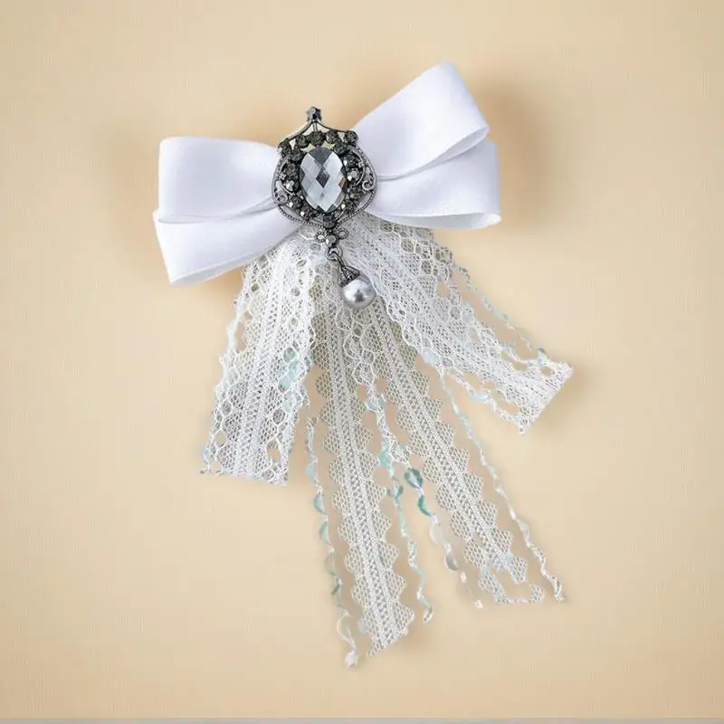 New Vintage Lace Bow Tie Brooch Retro Ribbon Bowknot Brooch Mourning Brooch Suit Shirt Corsage Collar Pins Jewelry Accessories