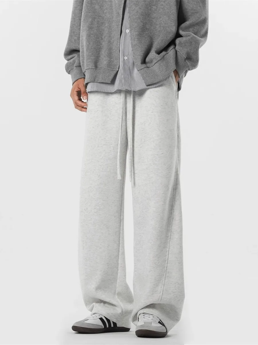 Amerykańskie spodnie męskie z podszewką z polaru, luźne, z prostymi nogawkami, codzienne, jesienno-zimowe, modne, markowe spodnie dresowe, styl high street...