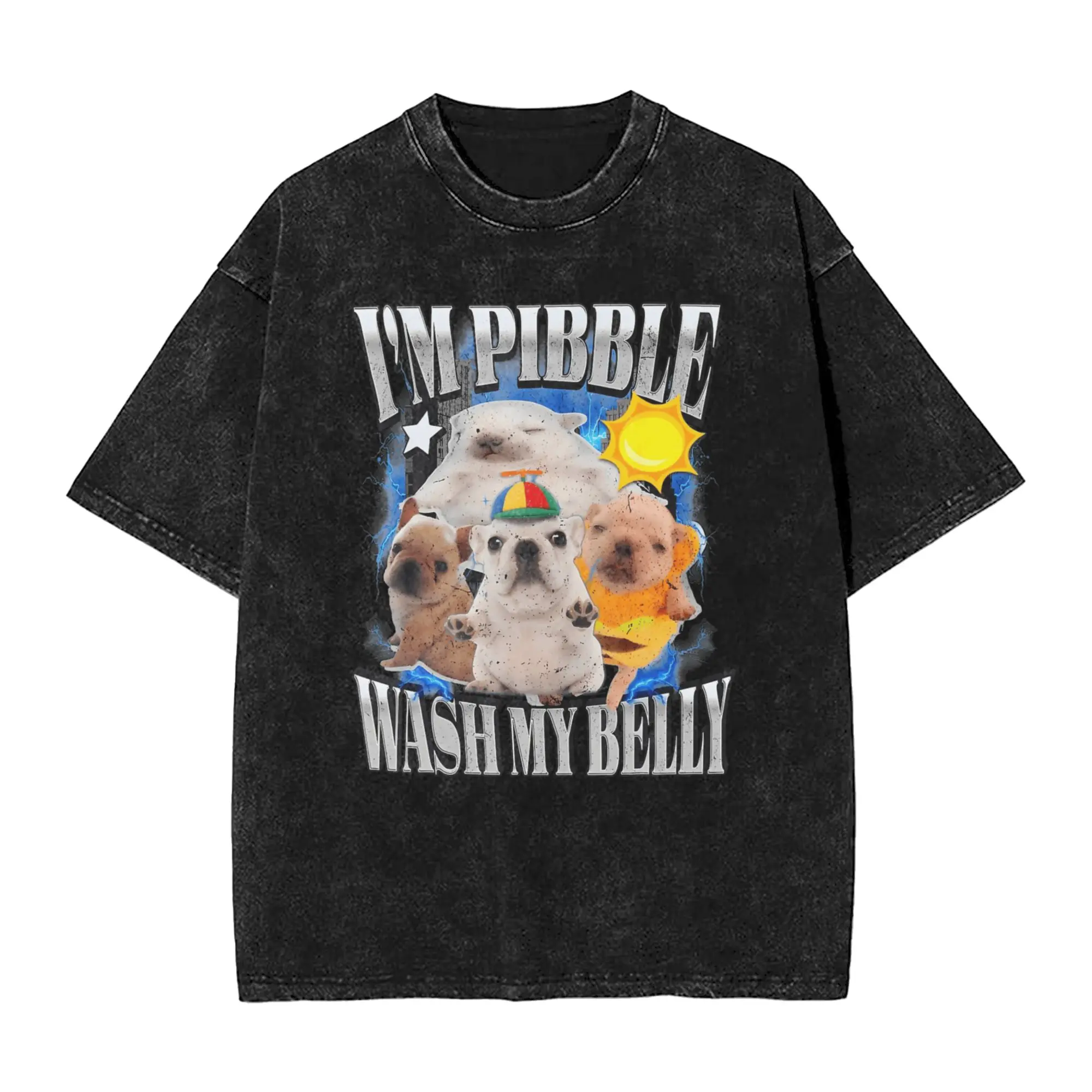 أنا Pibble الكلب جرو غسل بلدي غسلها تي شيرت الذكور Y2K متعة عادية تي شيرت الشاطئ س الرقبة Harajuku تيز ملابس كبيرة الحجم #1