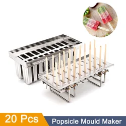 Stainless Steel Molds Commercial Ice Cream Mold Popsicle 20pcs/Batch Industrial Stick Holder DIY Ice Pop Tools