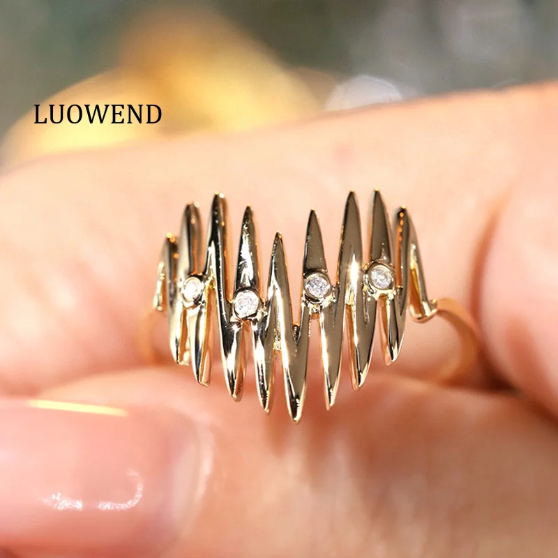 LUOWEND 100% 18K Yellow Gold Rings Fashion Heart Shape Real Natural Diamond Engagement Ring for Women High Wedding Jewelry