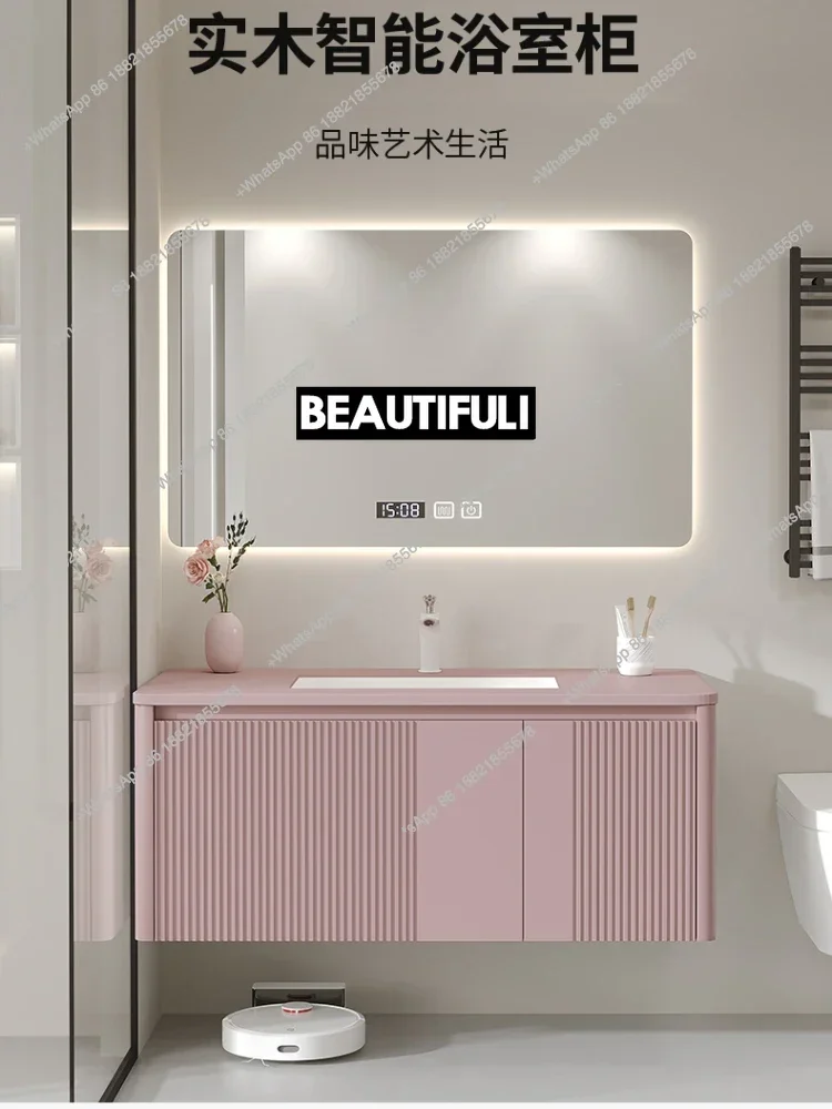 Z136Bathroom Cabinet Slate Seamless Integrated Washbasin Waterproof Smart Mirror French Washstand