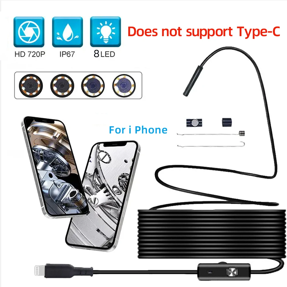 Endoscope Camera  For iPhone  Cars Endoscopic  Waterproof 8 LEDs Borescope Automobile engine Inspection iPhone