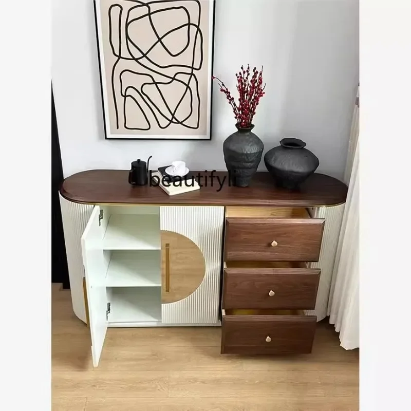 P178 Light Luxury Entrance Cabinet Solid Wood Living Room Decorative Storage Cabinet Entryway Multifunctional Simple Modern Side