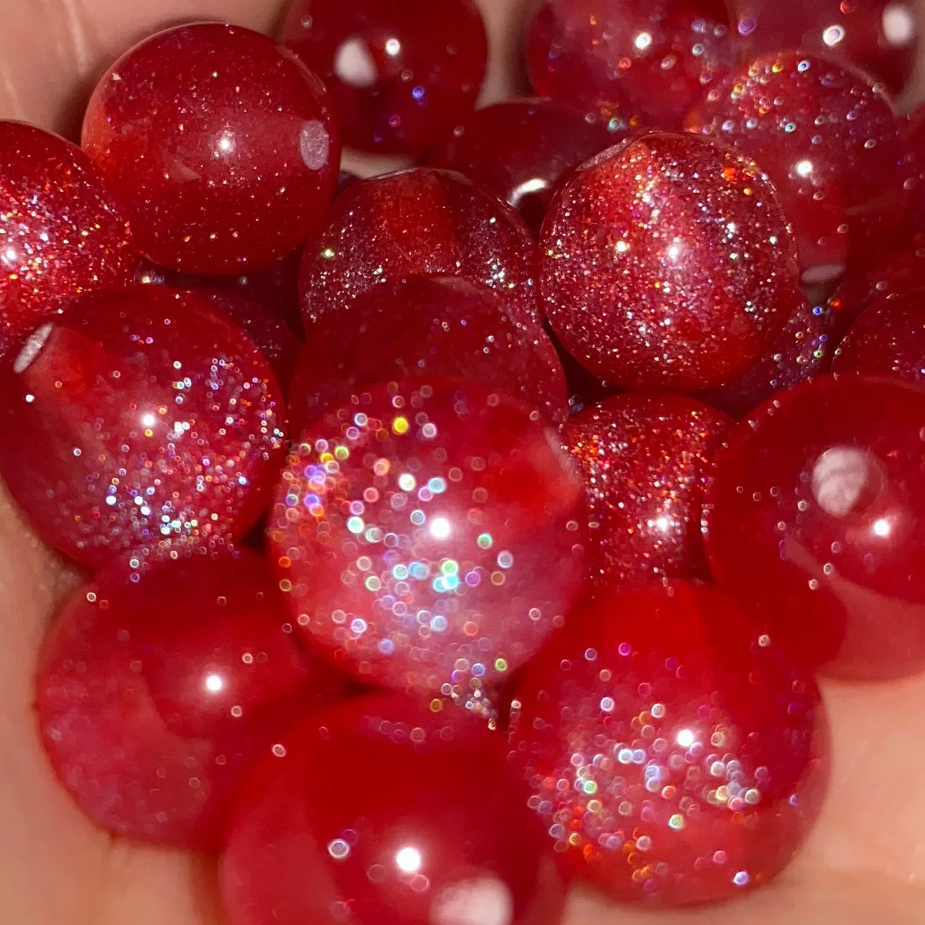 8/10/12mm 50pcs Red Resin Fine Glitter Round Loose Beads, DIY Bracelet, Necklace Handmade Jewelry Making