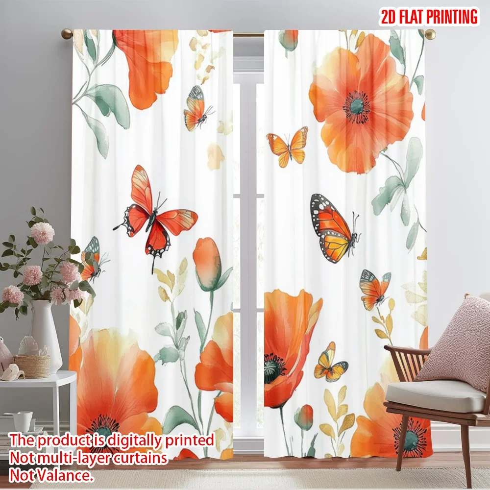 2 pièces, rideaux à motif d'impression d'avion 2D papillon Bliss 100% Polyester (sans tige) utilisation de vacances pour chambre à coucher, salon,