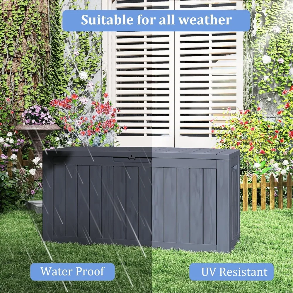 صندوق تخزين خارجي مقاوم للماء مع عجلات، صندوق سطح قابل للقفل سعة 90 جالونًا لتخزين الوسادة والحديقة، صندوق راتينج مقاوم للأشعة فوق البنفسجية #6