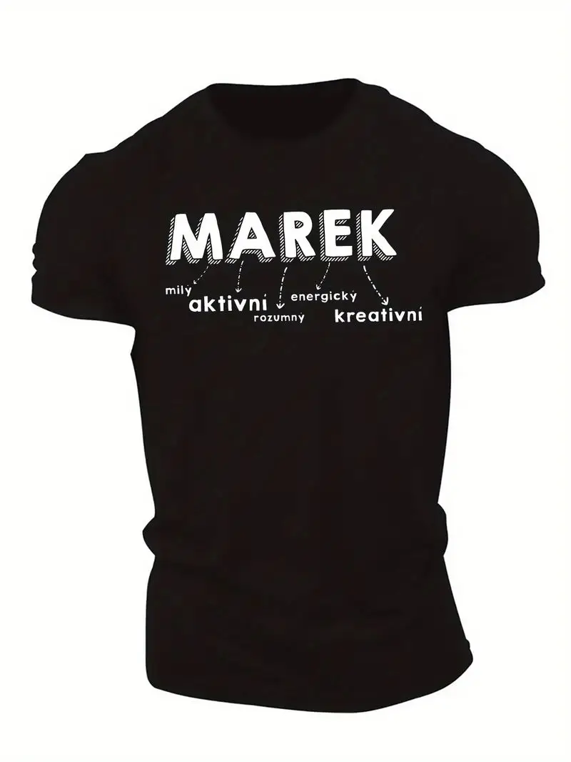 Men's Funny Czech Pattern T-Shirt Marek Bold Text Olive Green Casual Everyday Shirt Lightweight Summer Czech Culture Lovers Gift